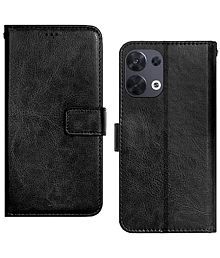 ClickAway Black Flip Cover Artificial Leather Compatible For Oppo Reno 8 5G ( Pack of 1 )