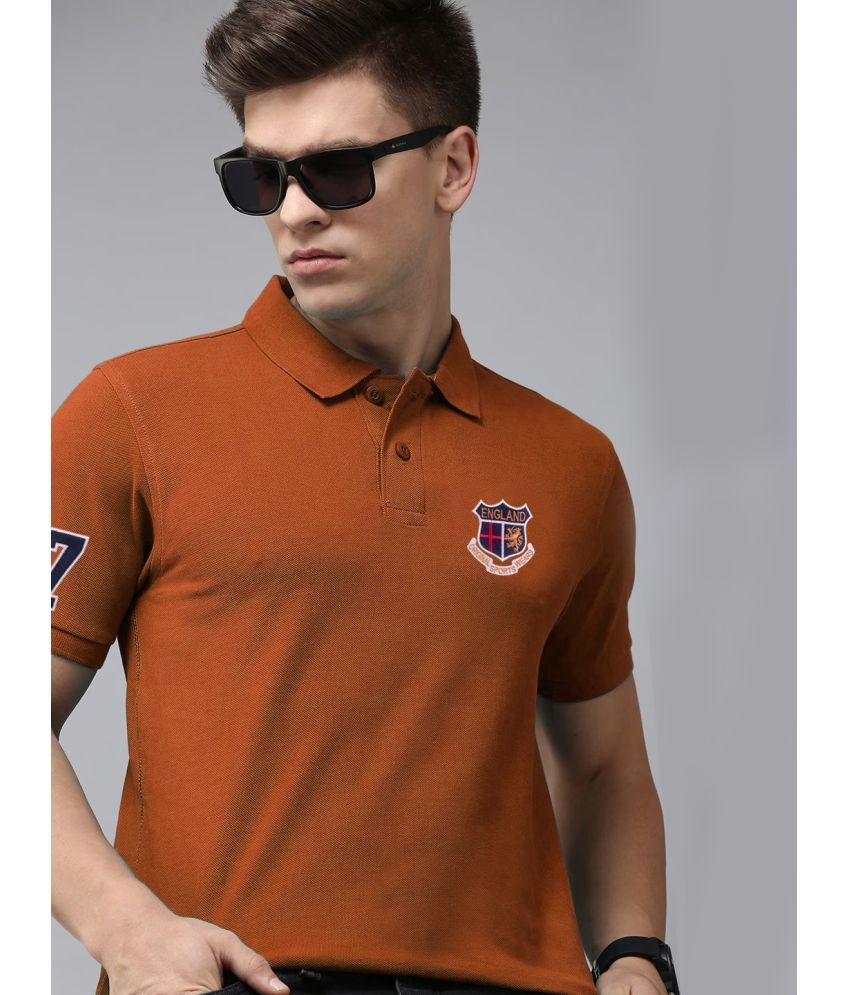     			ADORATE Pack of 1 Cotton Blend Regular Fit Embroidered Half Sleeves Men's Polo T Shirt ( Rust )