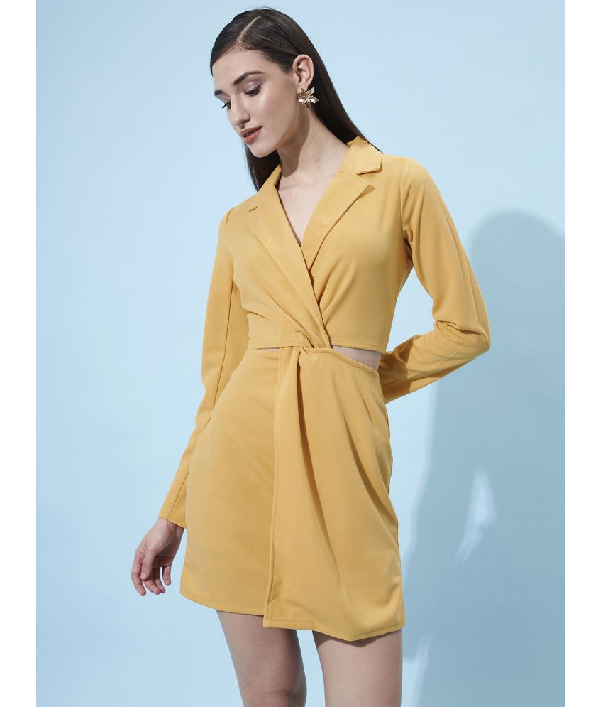     			Athena Polyester Solid Above Knee Women's Wrap Dress - Yellow ( Pack of 1 )