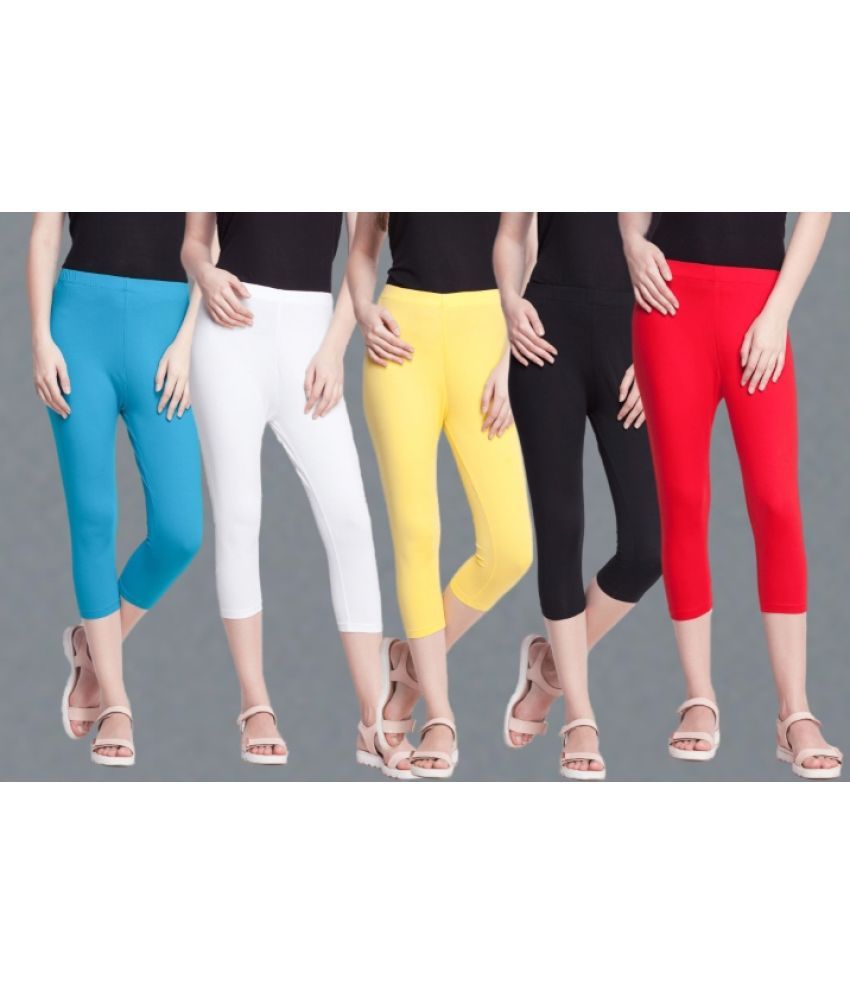     			Dollar Missy - Multicoloured Cotton Blend Women's Leggings ( Pack of 5 )