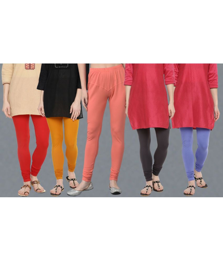     			Dollar Missy - Multicoloured Cotton Blend Women's Leggings ( Pack of 5 )
