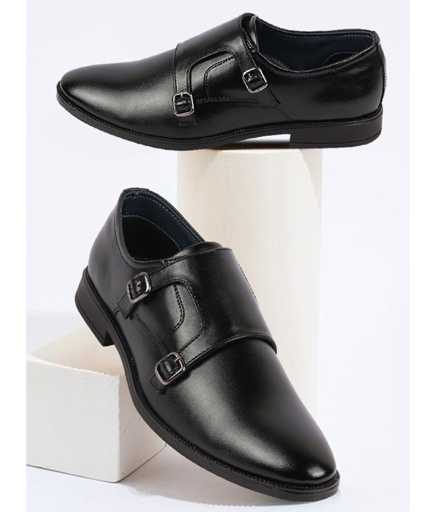     			Fausto Black Men's Monk Strap Formal Shoes