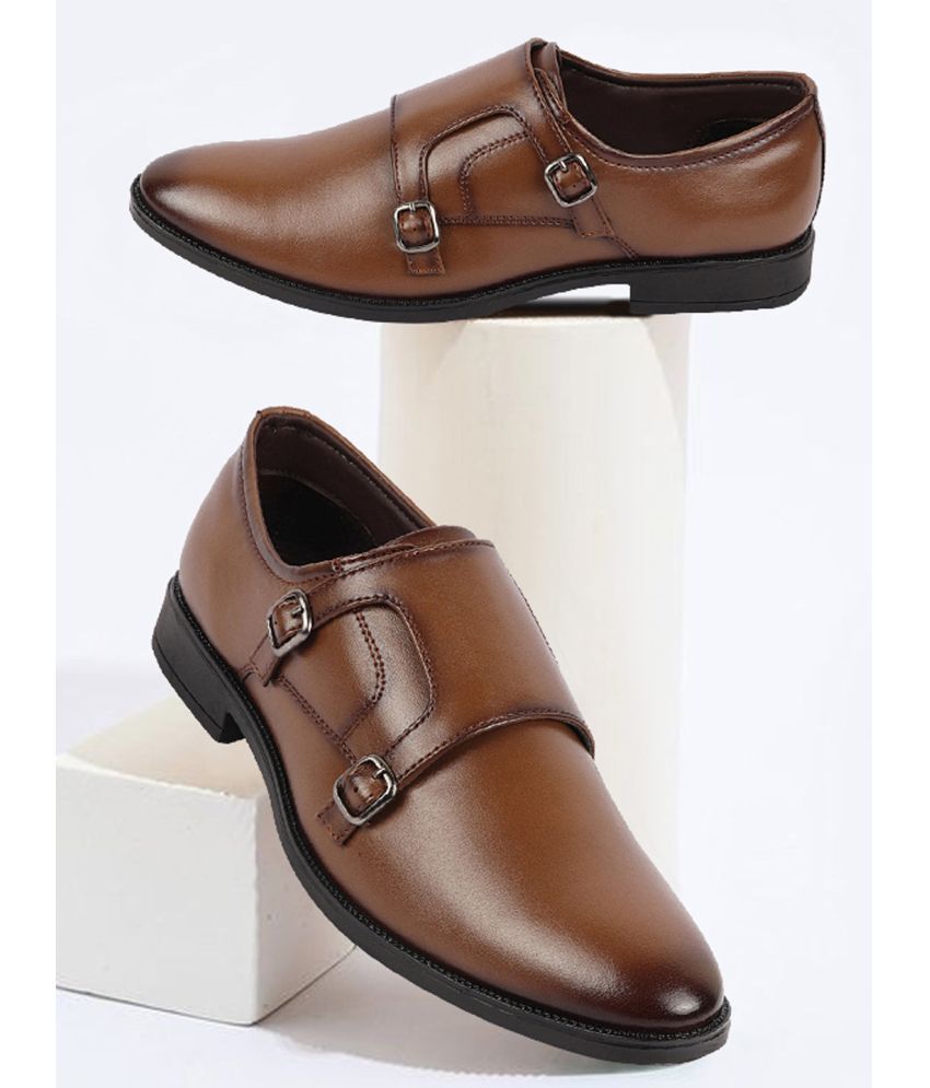     			Fausto Tan Men's Monk Strap Formal Shoes