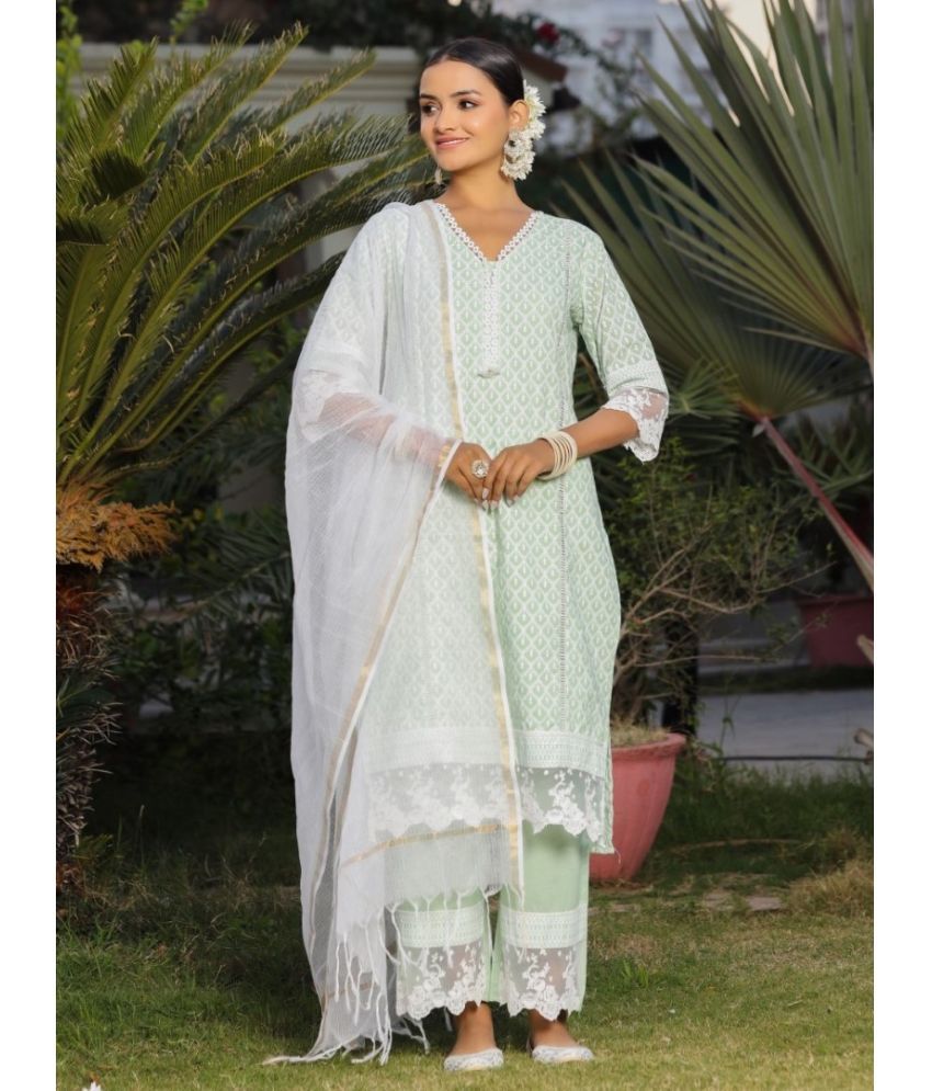     			Juniper Cotton Printed Kurti With Palazzo Women's Stitched Salwar Suit - Mint Green ( Pack of 1 )