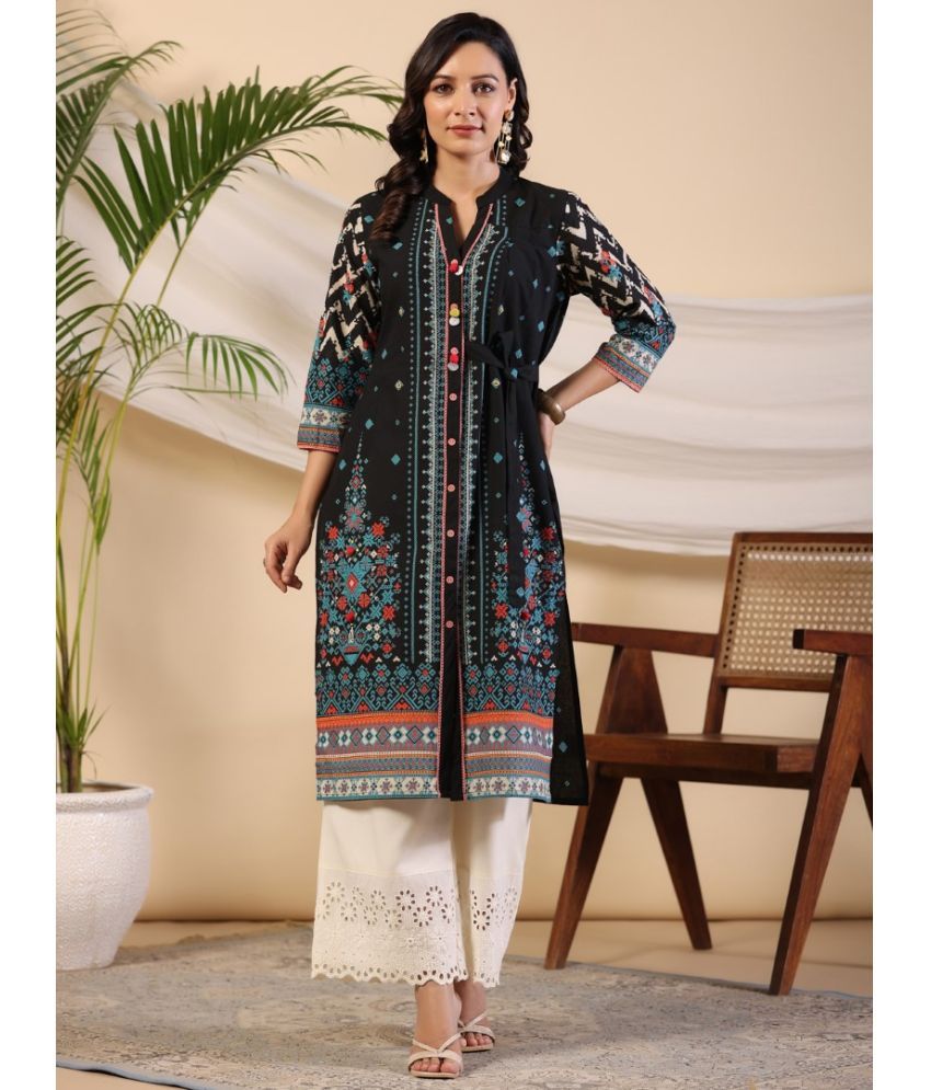     			Juniper Cotton Printed Straight Women's Kurti - Black ( Pack of 1 )