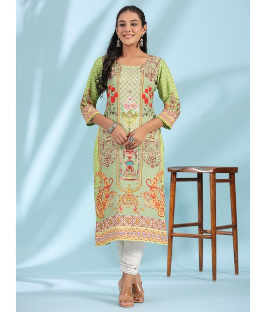     			Juniper Rayon Printed Straight Women's Kurti - Green ( Pack of 1 )