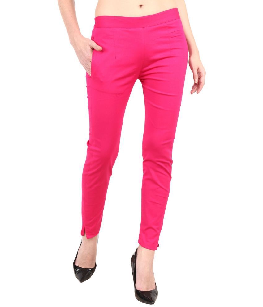     			POPWINGS Pink Cotton Blend Regular Women's Casual Pants ( Pack of 1 )