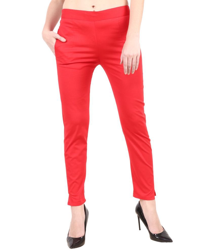     			POPWINGS Red Cotton Blend Regular Women's Casual Pants ( Pack of 1 )