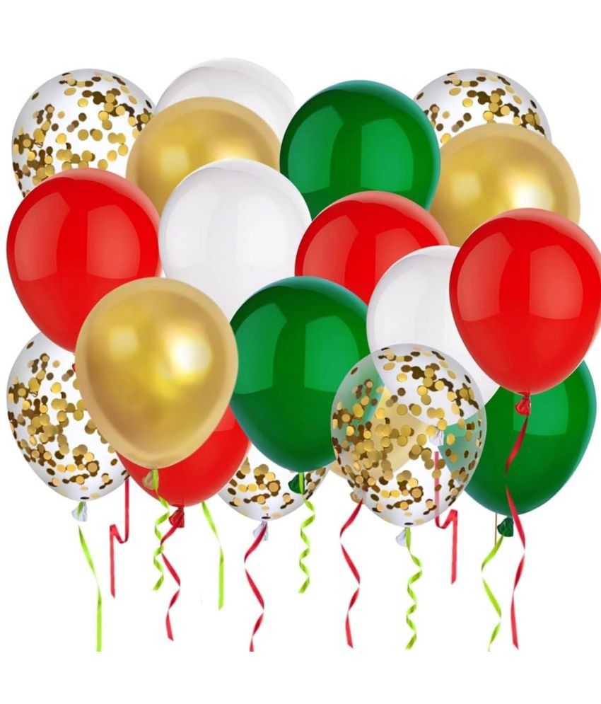     			30 pcs Metallic Balloon ( Red, Green, White, Gold ) + 5 Pcs Confetti Balloon ( Gold ) For Party Decoration