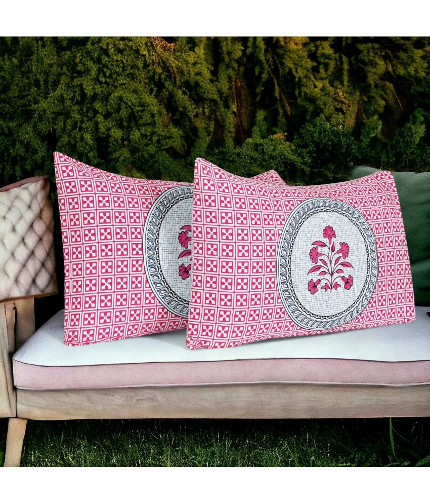     			AJ Home - Pack of 2 Cotton Floral Standard Size Pillow Cover ( 71.12 cm(28) x 45.72 cm(18) ) - Pink