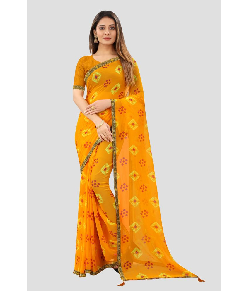     			Aardiva Chiffon Printed Saree With Blouse Piece - Yellow ( Pack of 1 )