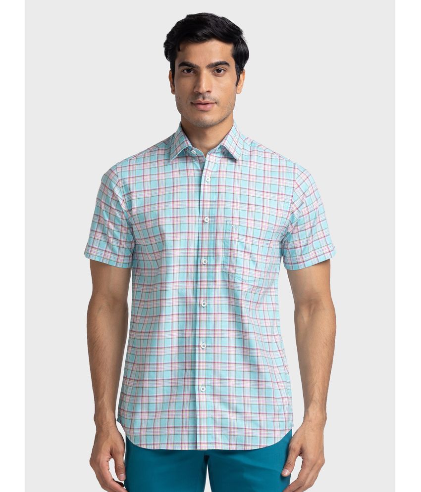     			Colorplus 100% Cotton Regular Fit Checks Half Sleeves Men's Casual Shirt - Blue ( Pack of 1 )