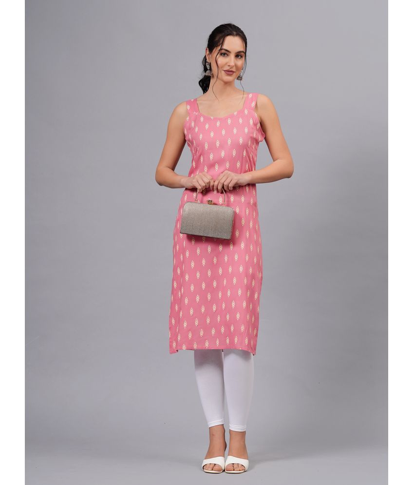     			HIGHLIGHT FASHION EXPORT Rayon Printed Straight Women's Kurti - Pink ( Pack of 1 )