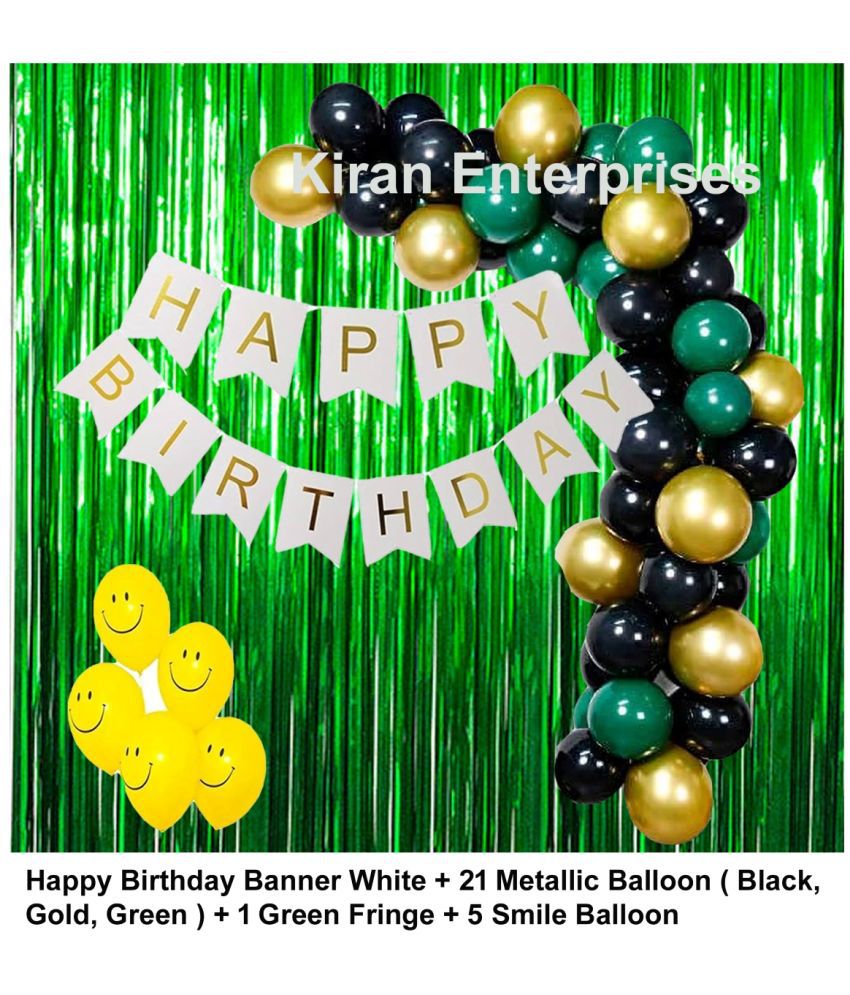     			Happy Birthday Banner + 1 Fringe Curtain + 1 Foil Star Balloon + 21 Metallic Balloon For Birthday Decoration