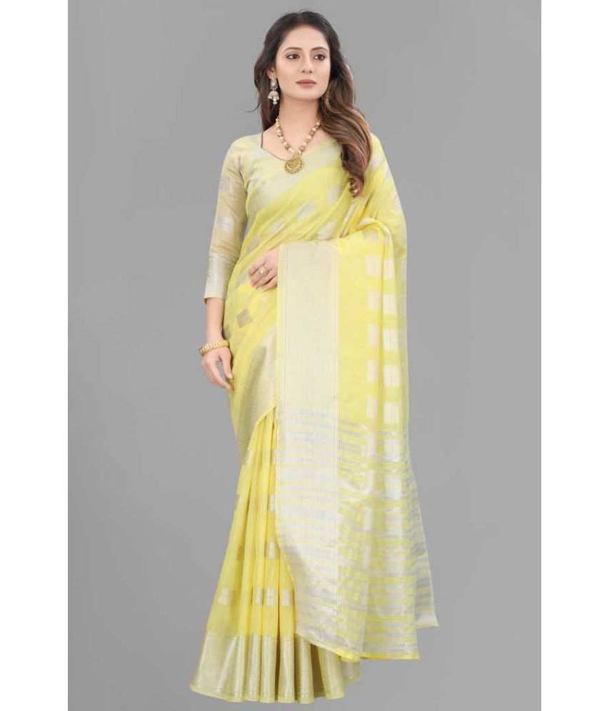     			JULEE Cotton Blend Woven Saree With Blouse Piece - Yellow ( Pack of 1 )