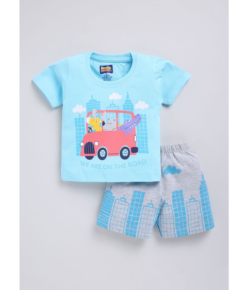     			Nottie planet Blue Cotton Baby Boy T-Shirt & Shorts ( Pack of 1 )