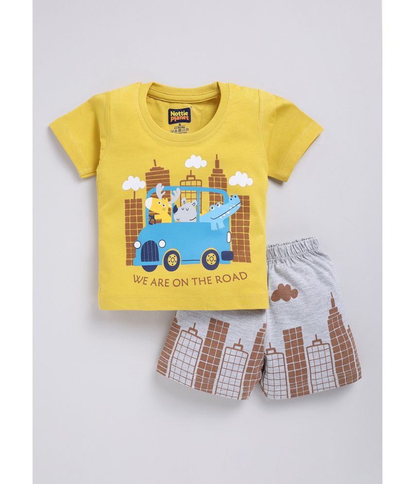     			Nottie planet Yellow Cotton Boys T-Shirt & Shorts ( Pack of 1 )