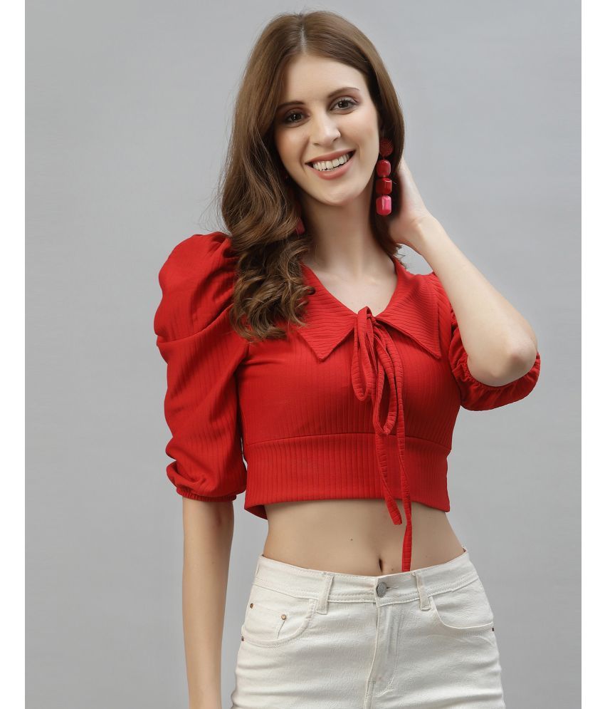     			Selvia Red Cotton Blend Women's Crop Top ( Pack of 1 )