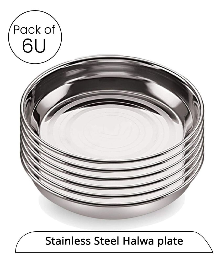     			HOMETALES Stainless Steel Dessert, Halwa, Mithai Plate for Kitchen Serving, 11cm Dia per unit, (Pack of 6)