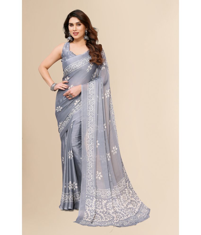     			Anand Sarees Chiffon Printed Saree With Blouse Piece - Grey ( Pack of 1 )