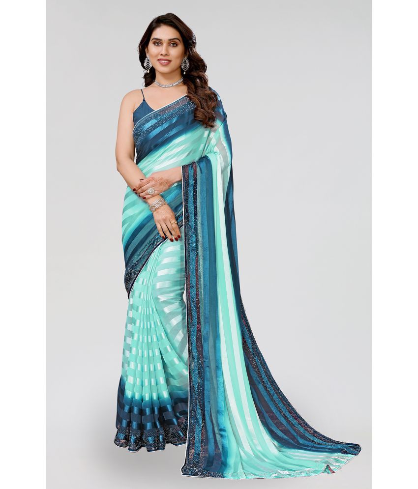    			Anand Sarees Satin Embellished Saree Without Blouse Piece - Green ( Pack of 1 )
