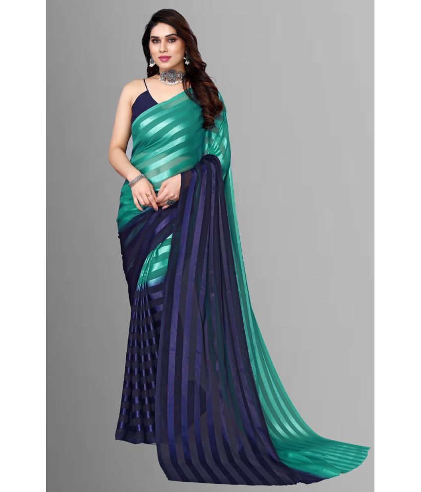     			ANAND SAREES Satin Striped Saree With Blouse Piece - Teal ( Pack of 1 )