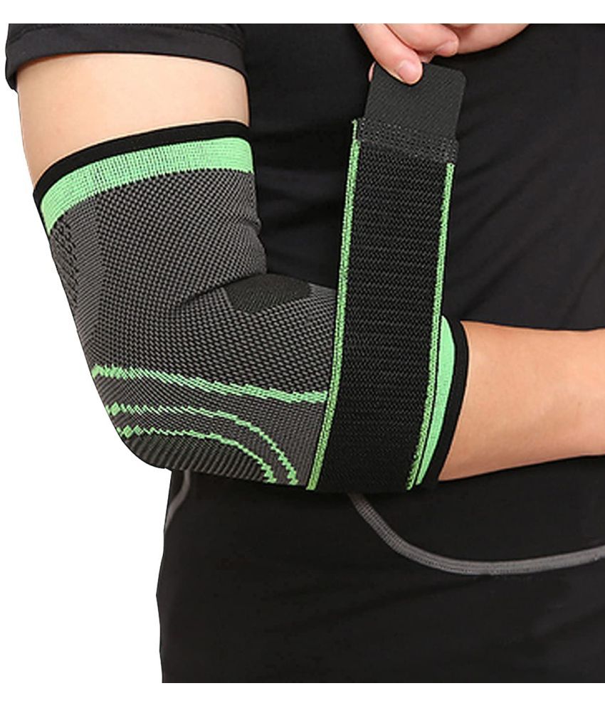     			Geeo Elbow Support for Gym with Strap (1Pair) - Elbow Brace for Men Women Workout | Elbow Compression Sleeves with Straps for Tendonitis Pain Relief (Green)