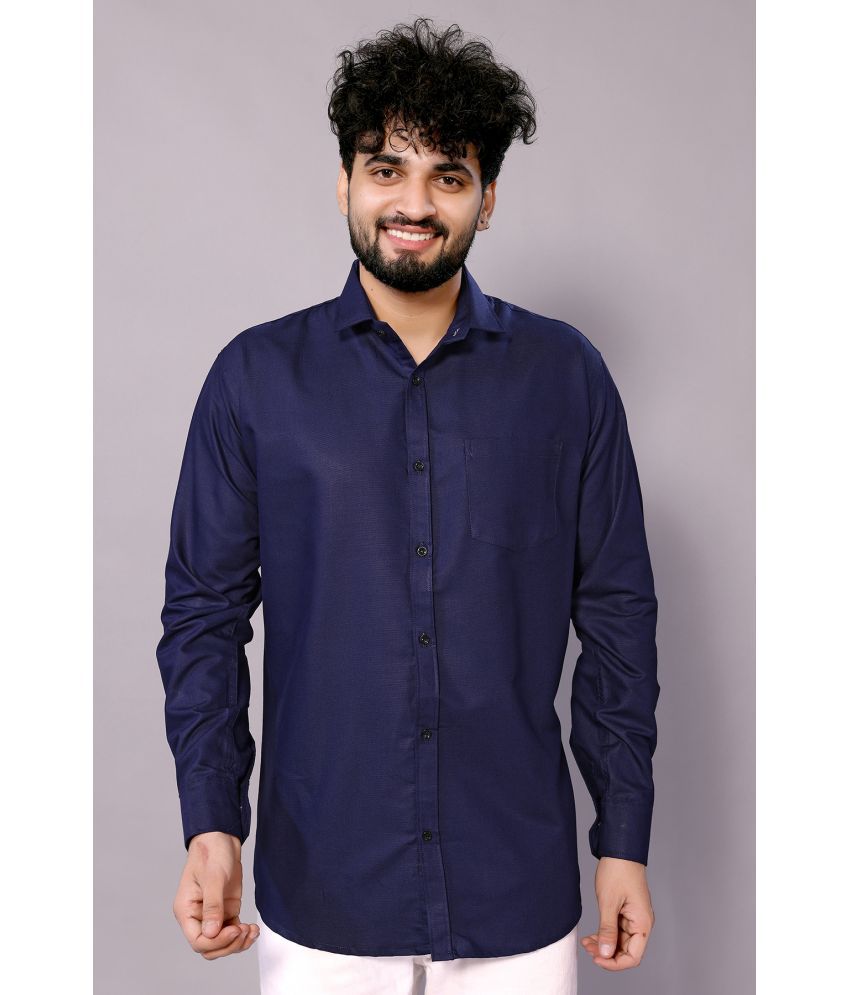     			Kashvi Cotton Blend Regular Fit Solids Full Sleeves Men's Casual Shirt - Navy Blue ( Pack of 1 )