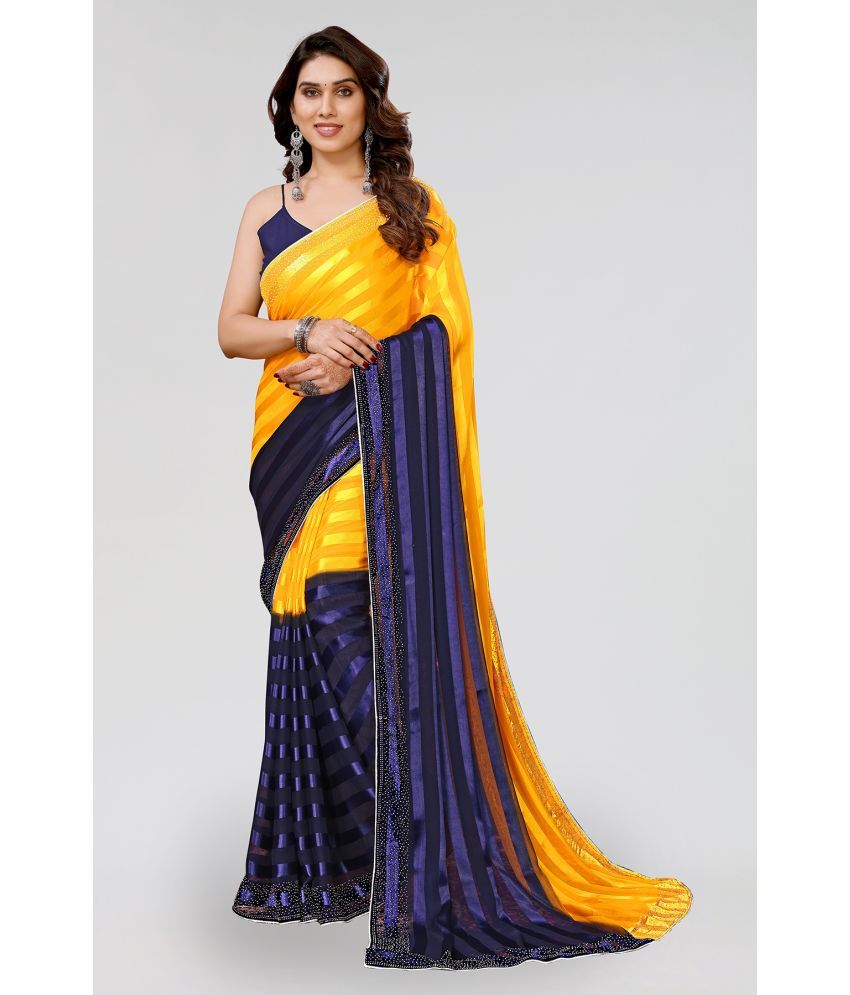     			Kashvi Sarees Satin Embellished Saree With Blouse Piece - Yellow ( Pack of 1 )