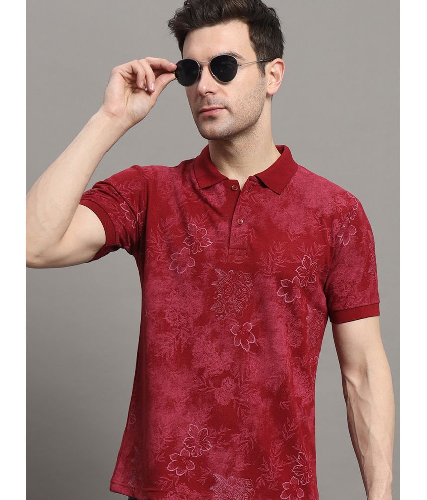     			MXN Cotton Blend Regular Fit Printed Half Sleeves Men's Polo T Shirt - Wine ( Pack of 1 )