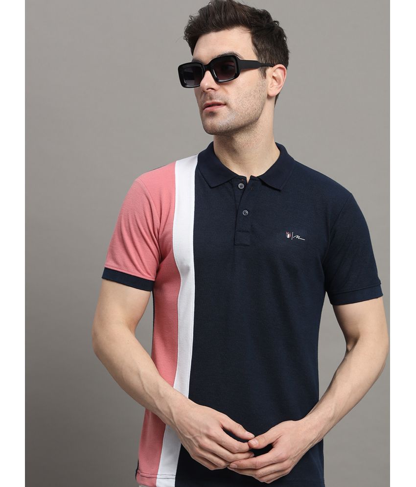     			Nyker Cotton Blend Regular Fit Colorblock Half Sleeves Men's Polo T Shirt - Navy Blue ( Pack of 1 )