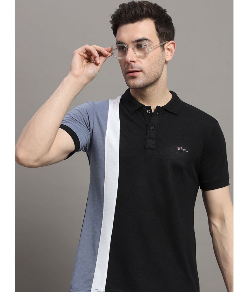     			Nyker Pack of 1 Cotton Blend Regular Fit Colorblock Half Sleeves Men's Polo T Shirt ( Black )