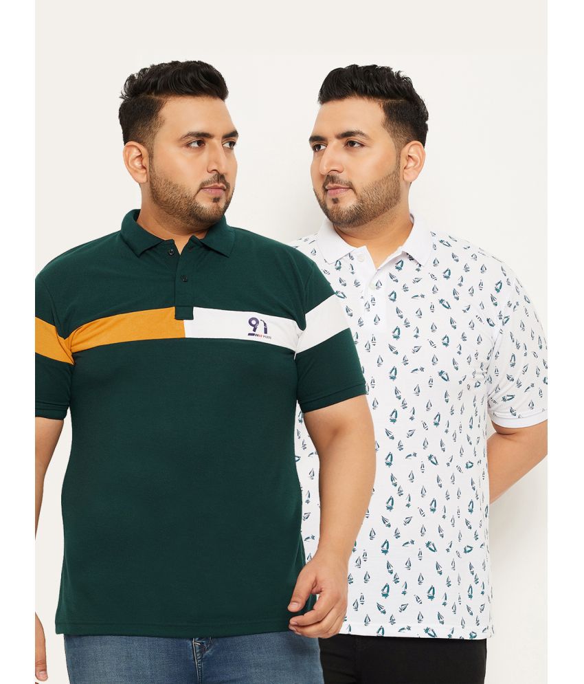     			Nyker Cotton Blend Regular Fit Colorblock Half Sleeves Men's Polo T Shirt - Green ( Pack of 2 )