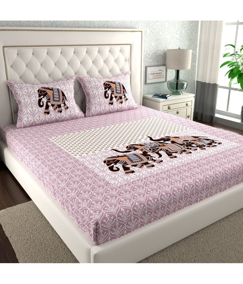     			Angvarnika Cotton Animal 1 Double Bedsheet with 2 Pillow Covers - Pink