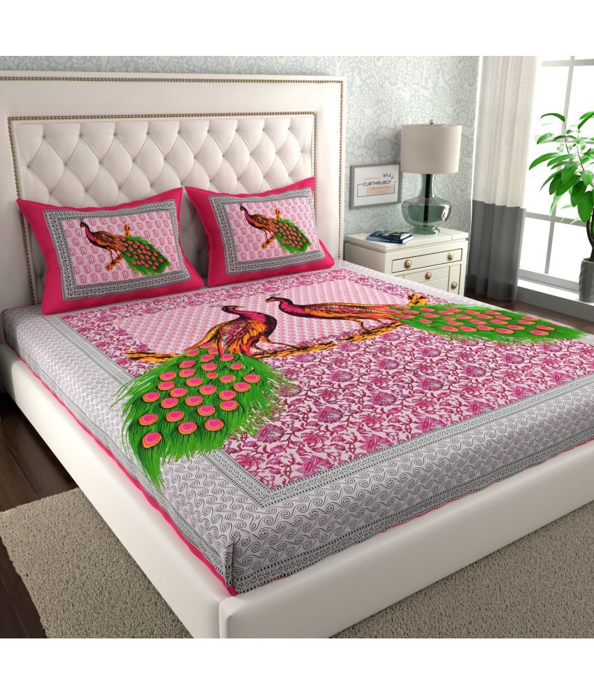     			Angvarnika Cotton Floral 1 Double Bedsheet with 2 Pillow Covers - Baby Pink