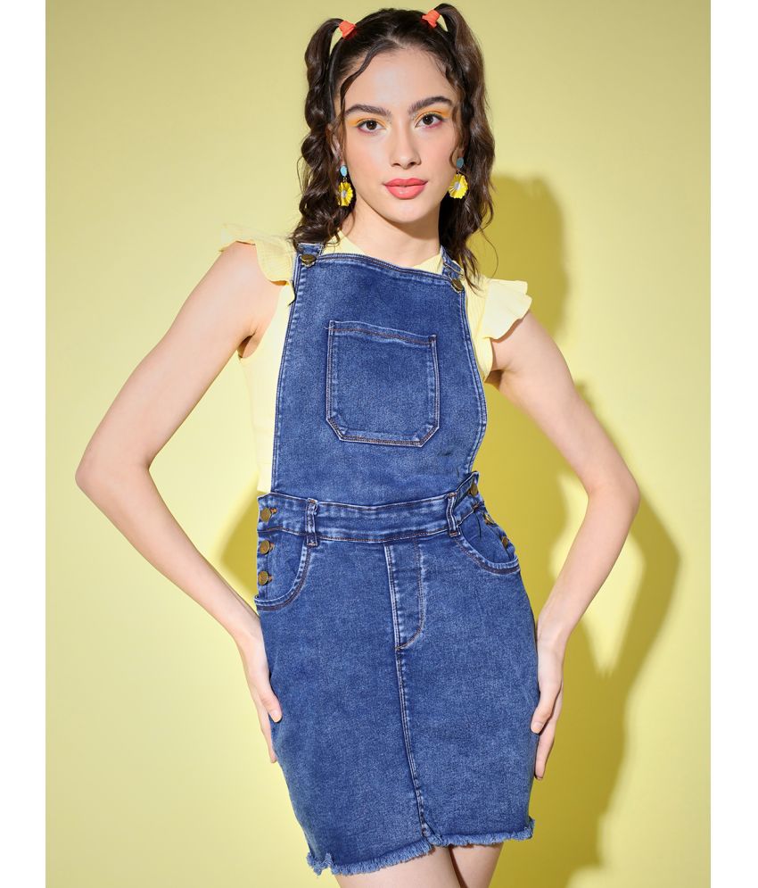     			BuyNewTrend Denim Solid Above Knee Women's Dungarees - Blue ( Pack of 1 )
