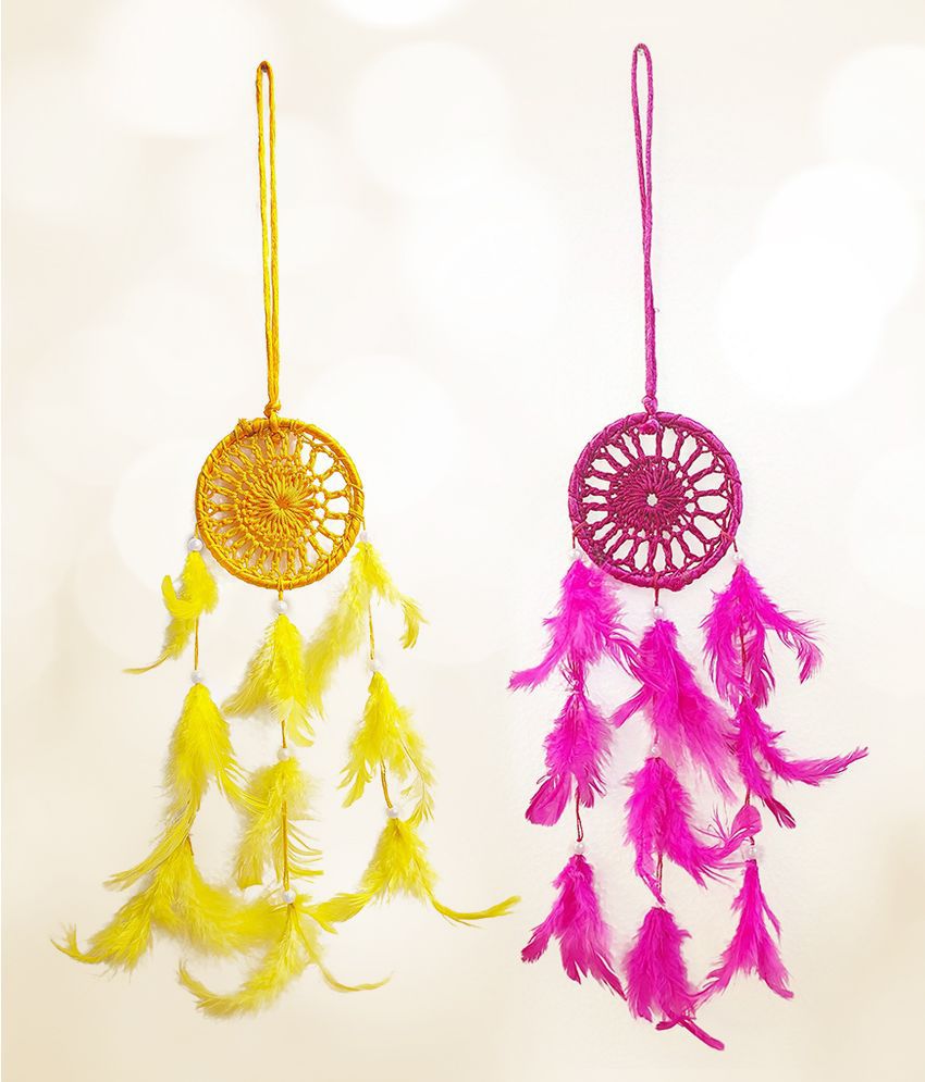     			Ghar Saaz Multicolor Feather Dream Catcher - Pack of 2 ( 47 X 8 cms )