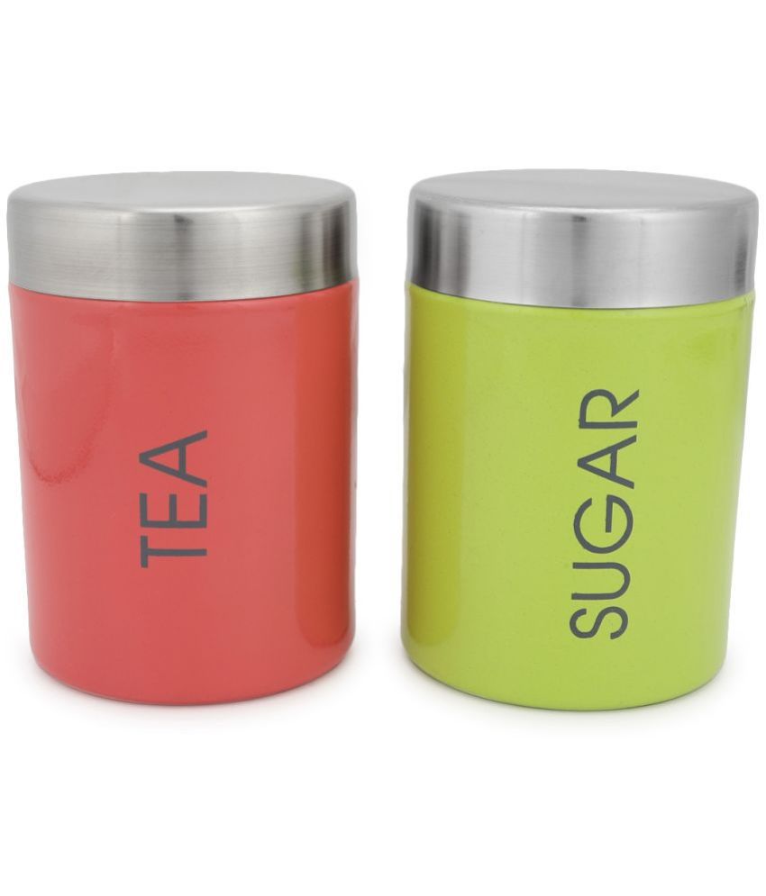     			HOMETALES Steel Multicolor Tea/Coffee/Sugar Container ( Set of 2 )
