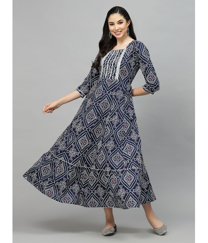     			Stylum Rayon Printed Anarkali Women's Kurti - Navy Blue ( Pack of 1 )