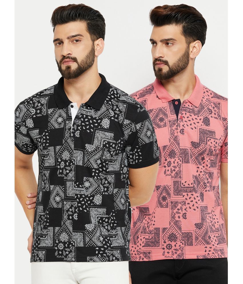     			XFOX Cotton Blend Regular Fit Printed Half Sleeves Men's Polo T Shirt - Black ( Pack of 2 )