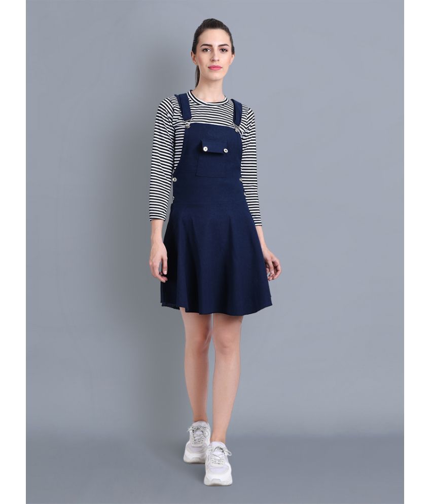     			BuyNewTrend Cotton Blend Striped Knee Length Women's Dungarees - Navy Blue ( Pack of 1 )