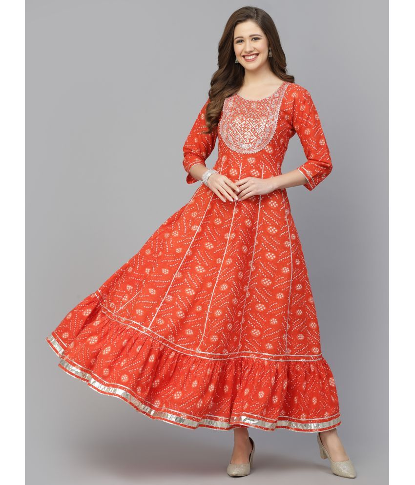     			Stylum Cotton Printed Anarkali Women's Kurti - Orange ( Pack of 1 )