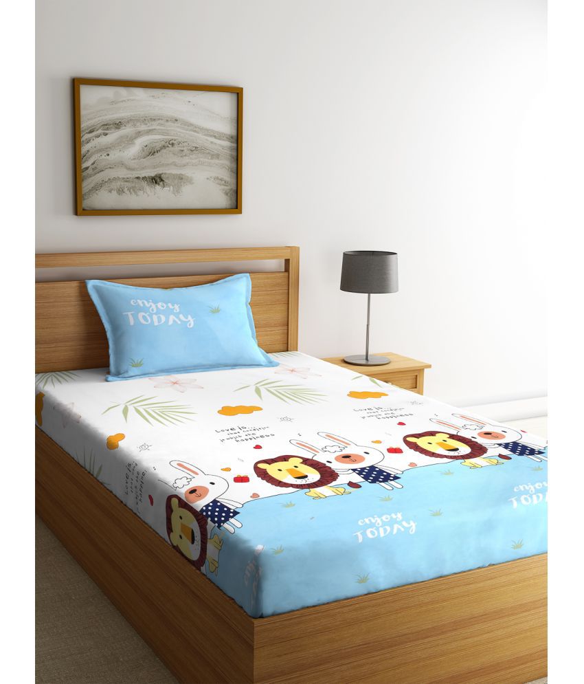     			Klotthe Poly Cotton Graphic 1 Single Bedsheet with 1 Pillow Cover - Sky Blue