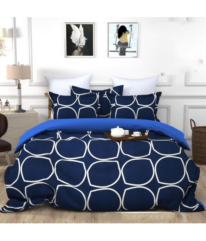     			VORDVIGO Glace Cotton Geometric 1 Double Bedsheet with 2 Pillow Covers - Blue