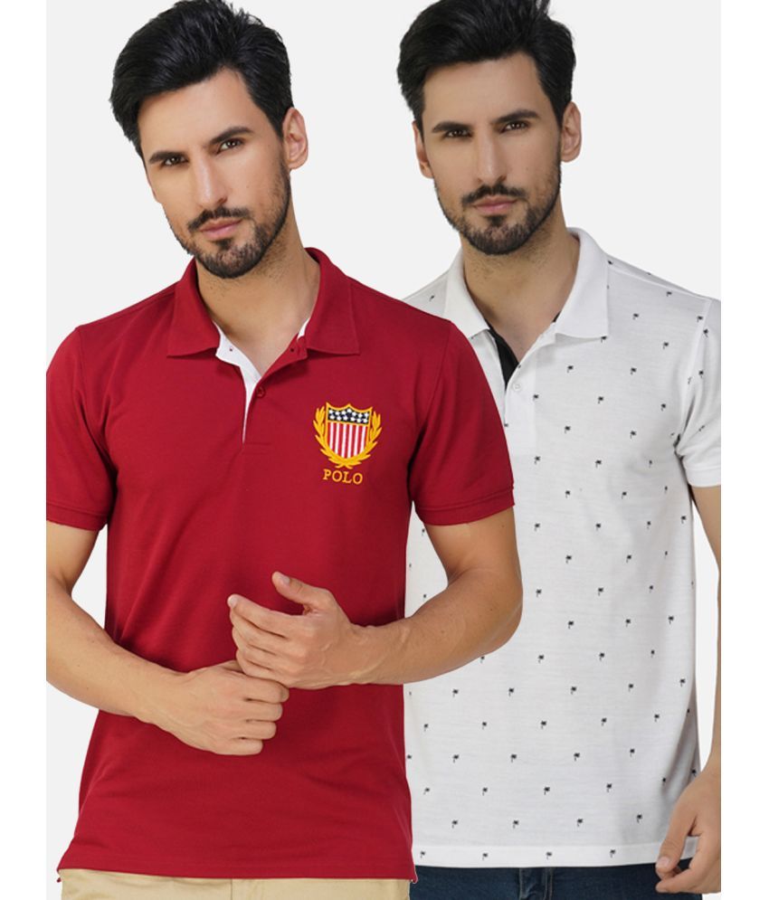     			XFOX Pack of 2 Cotton Blend Regular Fit Printed Half Sleeves Men's Polo T Shirt ( White )