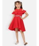 Nauti Nati Polyester Asymmetric Dress For Girls ( Pack of 1 , Red )