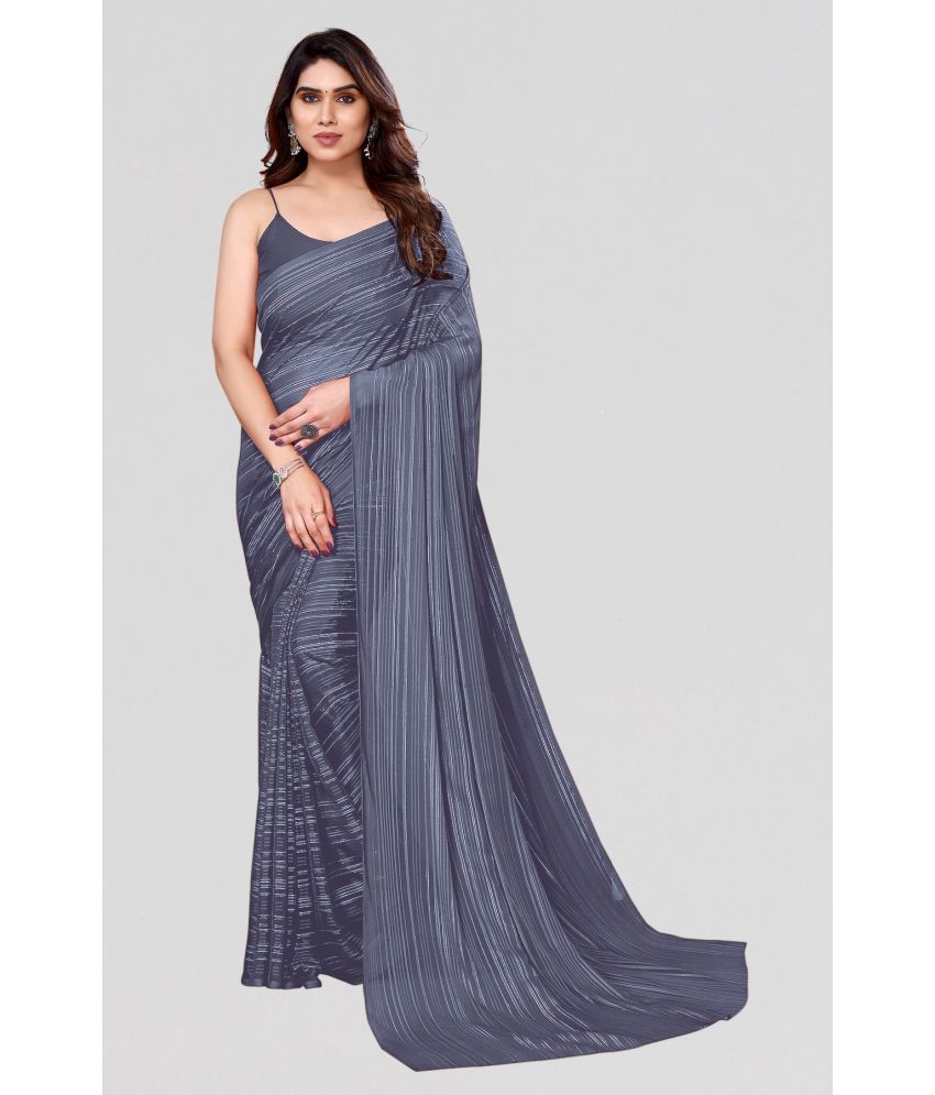     			ANAND SAREES Satin Striped Saree With Blouse Piece - Grey ( Pack of 1 )