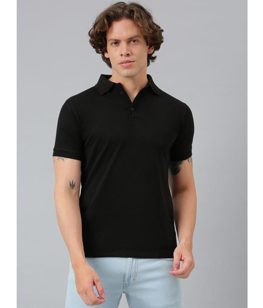     			Flamboyant Cotton Regular Fit Solid Half Sleeves Men's Polo T Shirt - Black ( Pack of 1 )