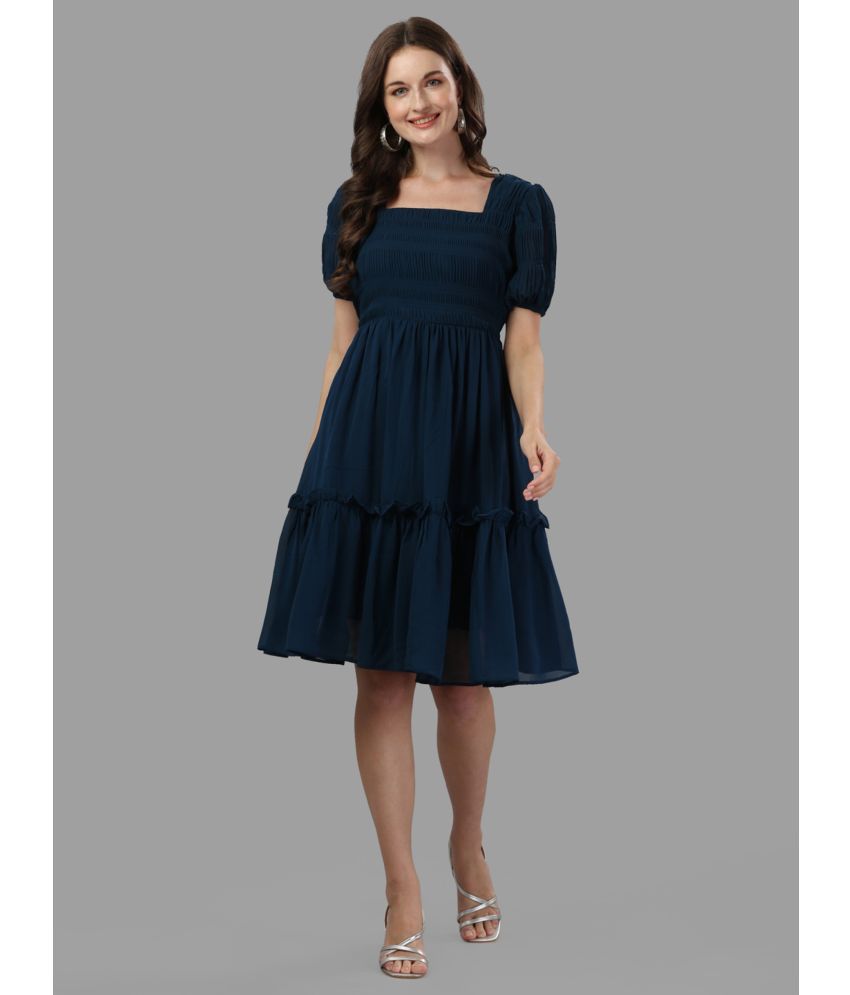     			JASH CREATION Polyester Solid Knee Length Women's Fit & Flare Dress - Blue ( Pack of 1 )
