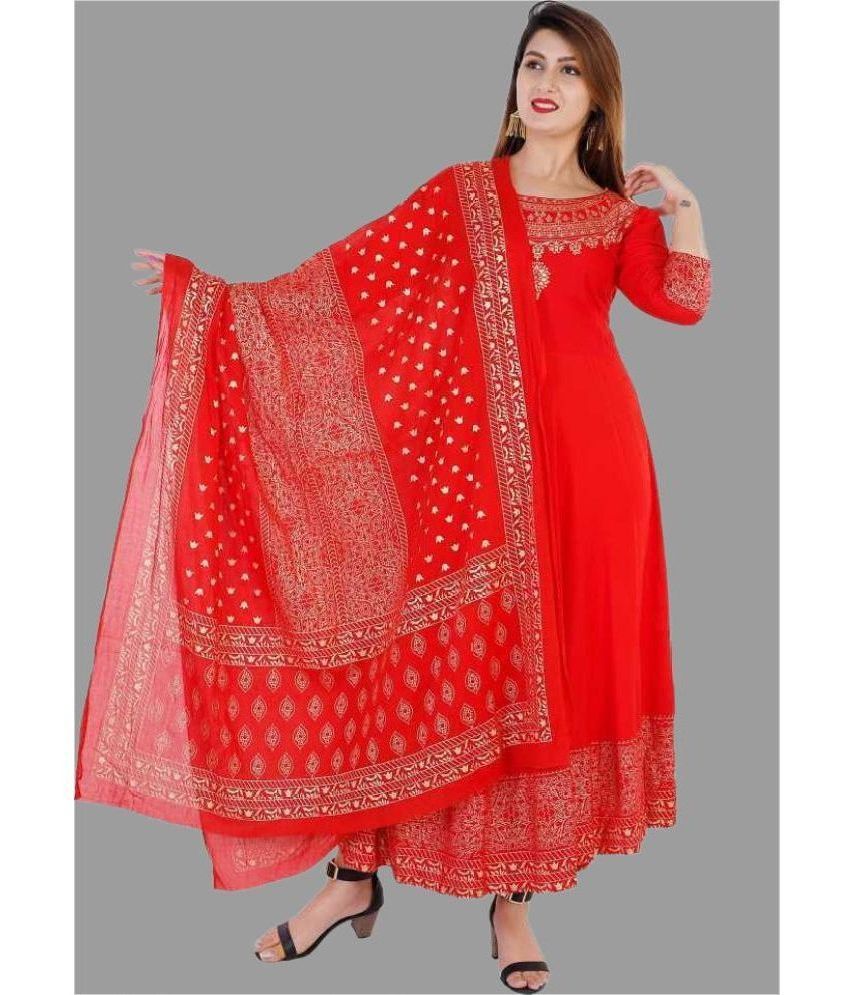     			NUPITAL Rayon Printed Anarkali Women's Kurti - Red ( Pack of 1 )